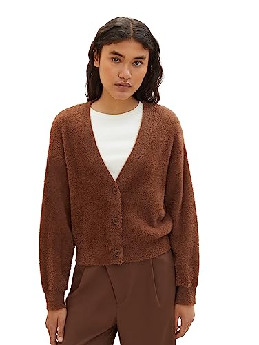 TOM TAILOR Denim Damen 1038139 Feather Yarn Cardigan, 19714-roasted Coffee Brown, M von TOM TAILOR Denim