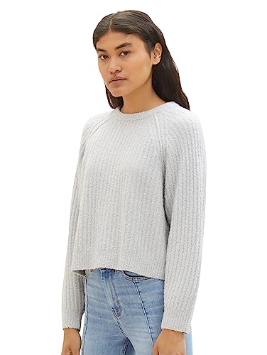 TOM TAILOR Denim Damen 1038141 Basic Pullover, 32253-basic Light Grey, L von TOM TAILOR Denim