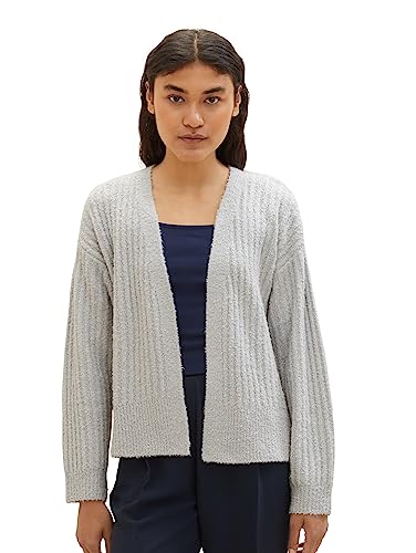 TOM TAILOR Denim Damen 1038144 Basic Cardigan Strickjacke, 32253-basic Light Grey, L von TOM TAILOR Denim