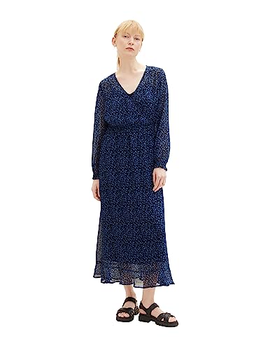 TOM TAILOR Denim Damen 1038151 Kleid mit Rüschen & Muster, 32411-navy Blue Flower Print, L von TOM TAILOR Denim