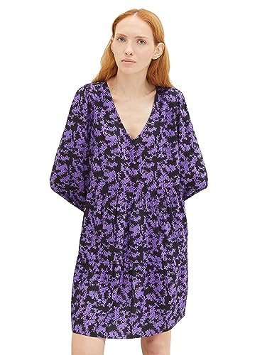 TOM TAILOR Denim Damen 1038152 Kleid mit Volant & V-Ausschnitt, 32417-lilac Black Flower Print, L von TOM TAILOR Denim