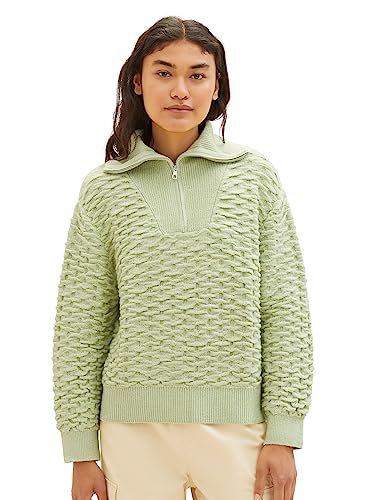 TOM TAILOR Denim Damen 1038155 Basic Troyer Pullover, 32256-dusty pear Green, L von TOM TAILOR Denim
