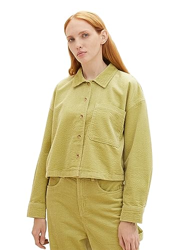 TOM TAILOR Denim Damen 1038175 Boxy Cord Hemd mit Brusttasche, 32256-dusty pear Green, L von TOM TAILOR Denim