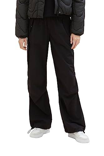 TOM TAILOR Denim Damen 1038214 Cargo Hose mit weitem Bein, 14482-deep Black, M von TOM TAILOR Denim