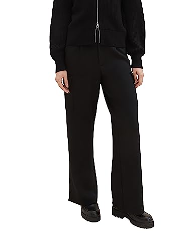 TOM TAILOR Denim Damen 1038216 Cargo Hose mit weitem Bein, 14482-deep Black, M von TOM TAILOR Denim