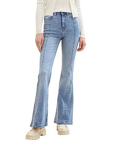 TOM TAILOR Denim Damen 1038294 Slim Fit Jeanshose mit Schlag & Ziernaht, 10118-Used Light Stone Blue Denim, 26 von TOM TAILOR Denim