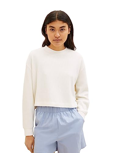 TOM TAILOR Denim Damen 1038310 Cropped Basic Sweatshirt, 10348-Gardenia White, L von TOM TAILOR Denim