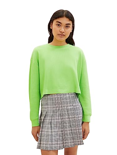 TOM TAILOR Denim Damen 1038310 Cropped Basic Sweatshirt, 12318-liquid Lime Green, L von TOM TAILOR Denim