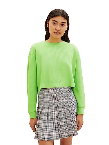 TOM TAILOR Denim Damen 1038310 Cropped Basic Sweatshirt, 12318-liquid Lime Green, M von TOM TAILOR Denim