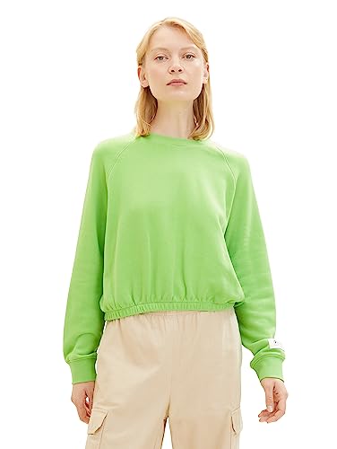 TOM TAILOR Denim Damen 1038316 Basic Sweatshirt, 12318-liquid Lime Green, M von TOM TAILOR Denim