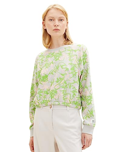 TOM TAILOR Denim Damen 1038316 Basic Sweatshirt, 32432-grey Green Rose Scribble Print, L von TOM TAILOR Denim