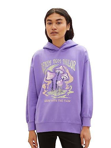 TOM TAILOR Denim Damen 1038321 Oversized Hoodie mit Print, 32255-lilac, L von TOM TAILOR Denim