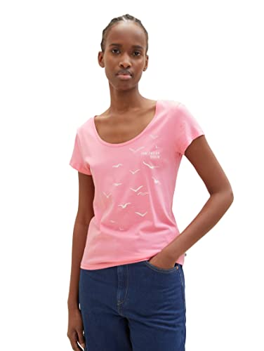 TOM TAILOR Denim Damen 1038350 T-Shirt mit Print, 31685-Fresh Pink, L von TOM TAILOR Denim