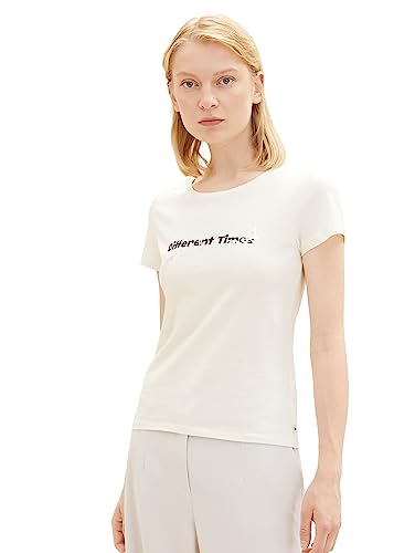 TOM TAILOR Denim Damen 1038353 T-Shirt mit Print, 10348-Gardenia White, L von TOM TAILOR Denim