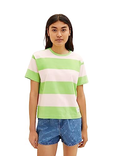 TOM TAILOR Denim Damen 1038356 Boxy T-Shirt, 32457-green Rose Colorblock Stripe, M von TOM TAILOR Denim