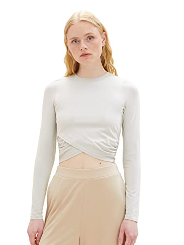 TOM TAILOR Denim Damen 1038358 Wickel-Langarmshirt, 32253-basic Light Grey, L von TOM TAILOR Denim