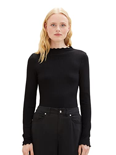 TOM TAILOR Denim Damen 1038368 Basic RIPP-Langarmshirt, 14482-deep Black, XL von TOM TAILOR Denim