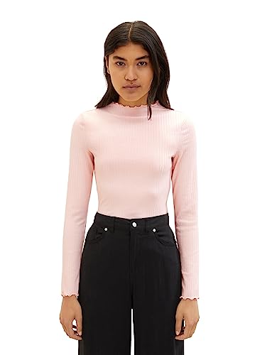 TOM TAILOR Denim Damen 1038368 Basic RIPP-Langarmshirt, 14557-Light English Rose, XXL von TOM TAILOR Denim