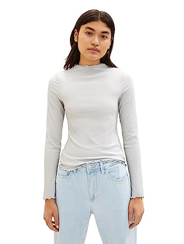 TOM TAILOR Denim Damen 1038368 Basic RIPP-Langarmshirt, 32253-basic Light Grey, M von TOM TAILOR Denim