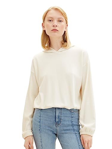 TOM TAILOR Denim Damen 1038369 Hoodie Longsleeve, 10348-Gardenia White, M von TOM TAILOR Denim