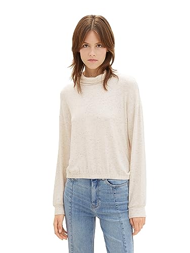 TOM TAILOR Denim Damen 1038375 Sweatshirt mit Stehkragen, 24421-creme beige Melange, S von TOM TAILOR Denim