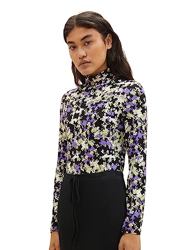 TOM TAILOR Denim Damen 1038378 Langarmshirt mit Rollkragen, 32418-lilac Green Flower Print, L von TOM TAILOR Denim