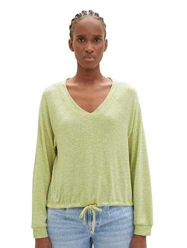 TOM TAILOR Denim Damen 1038388 Langarmshirt mit Kordeldetail, 32542-dusty pear Green Melange, M von TOM TAILOR Denim