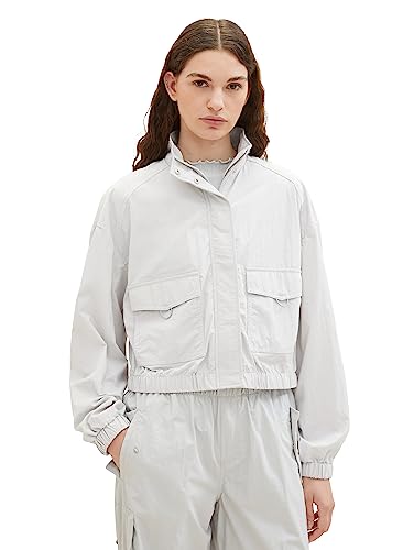 TOM TAILOR Denim Damen 1038389 Anylon-Übergangsjacke mit Taschen, 32253-basic Light Grey, M von TOM TAILOR Denim