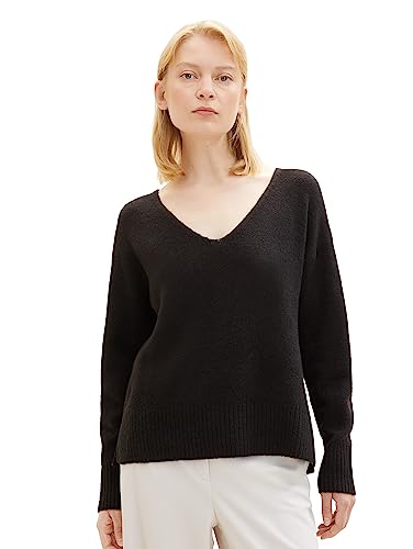 TOM TAILOR Denim Damen 1038392 Basic Pullover mit V-Ausschnitt, 14482-deep Black, M von TOM TAILOR Denim
