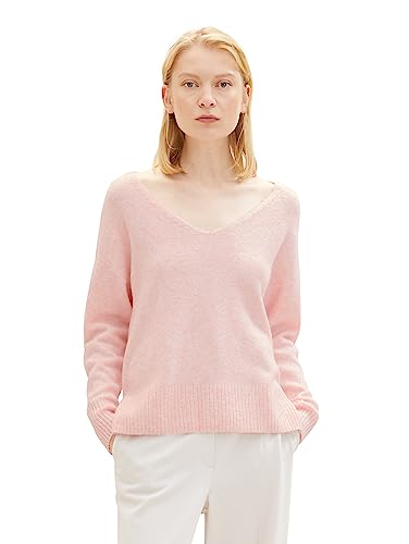 TOM TAILOR Denim Damen 1038392 Basic Pullover mit V-Ausschnitt, 32541-light English Rose Melange, S von TOM TAILOR Denim