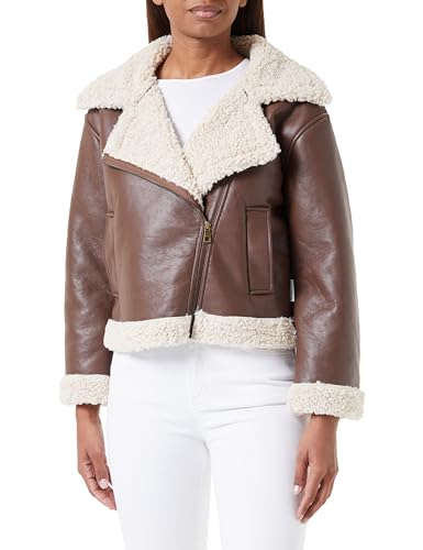 TOM TAILOR Denim Damen 1038392 Sherling Lederjacke, 19714-roasted Coffee Brown, XS von TOM TAILOR Denim