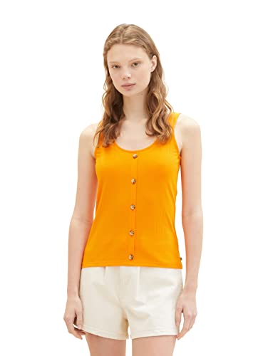 TOM TAILOR Denim Damen 1038399 Top mit Knopfleiste, 31684-Bright Mango Orange, M von TOM TAILOR Denim