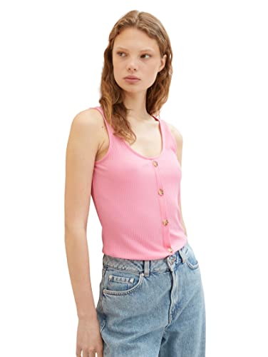 TOM TAILOR Denim Damen 1038399 Top mit Knopfleiste, 31685-Fresh Pink, L von TOM TAILOR Denim