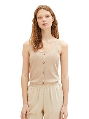 TOM TAILOR Denim Damen 1038399 Top mit Knopfleiste, 31700-Dusty Sand Beige, L von TOM TAILOR Denim