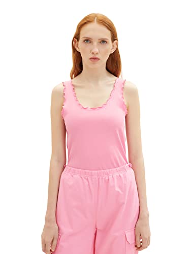 TOM TAILOR Denim Damen 1038422 Basic Top mit Rüschen, 31685-Fresh Pink, L von TOM TAILOR Denim