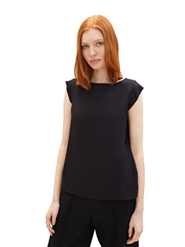 TOM TAILOR Denim Damen 1038432 Bluse mit Flügelärmeln, 14482-Deep Black, S von TOM TAILOR Denim