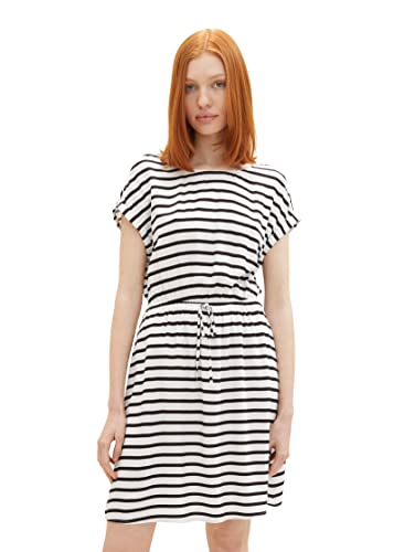 TOM TAILOR Denim Damen 1038440 Loose Fit Kleid mit Bindegürtel, 32615-White Black Stripe, L TOM TAILOR Denim Damen 1038440 Loose Fit Kleid mit Bindegürtel, 32615-White Black Stripe, L von TOM TAILOR Denim