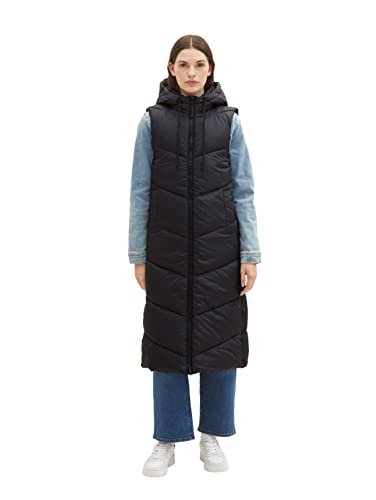 TOM TAILOR Denim Damen 1038452 Longstyle Puffer-Steppweste, 14482-deep Black, XL von TOM TAILOR Denim