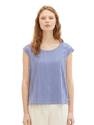 TOM TAILOR Denim Damen 1038459 Blusen Top, 32608-Royal Blue White Stripe, L von TOM TAILOR Denim