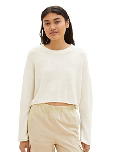 TOM TAILOR Denim Damen 1038548 Basic Cropped Pullover, 10348-Gardenia White, L von TOM TAILOR Denim