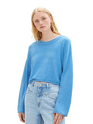 TOM TAILOR Denim Damen 1038548 Basic Cropped Pullover, 17723-water Sport Blue, L von TOM TAILOR Denim