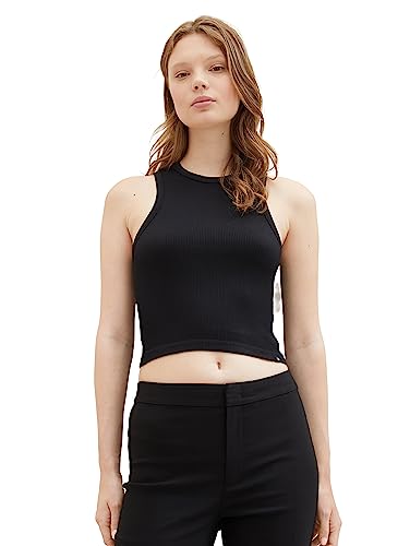 TOM TAILOR Denim Damen 1038649 Cropped Basic Top, 14482-Deep Black, L/XL von TOM TAILOR Denim