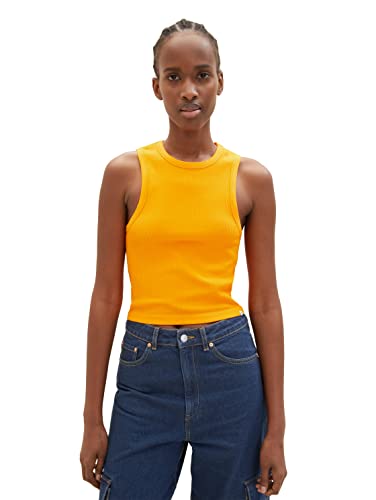 TOM TAILOR Denim Damen 1038649 Cropped Basic Top, 31684-Bright Mango Orange, L/XL von TOM TAILOR Denim