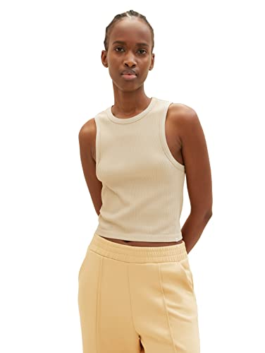 TOM TAILOR Denim Damen 1038649 Cropped Basic Top, 31700-Dusty Sand Beige, L/XL von TOM TAILOR Denim