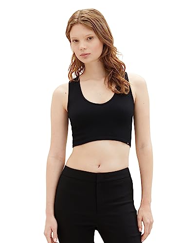 TOM TAILOR Denim Damen 1038650 Cropped Basic Top, 14482-Deep Black, L/XL von TOM TAILOR Denim