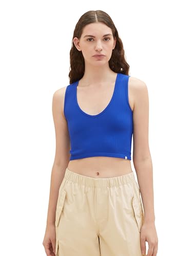 TOM TAILOR Denim Damen 1038650 Cropped Basic Top, 14531-Shiny Royal, L/XL von TOM TAILOR Denim