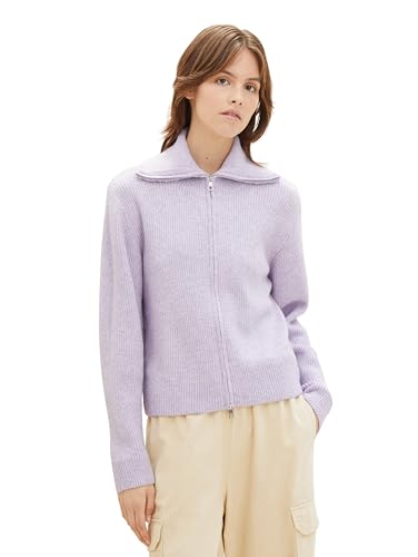 TOM TAILOR Denim Damen 1038721 Troyer Strickjacke Cardigan, 33805-soft Lavender Melange, L von TOM TAILOR Denim