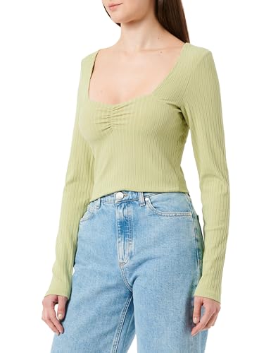 TOM TAILOR Denim Damen 1038741 Langarmshirt mit Rippstruktur, 32256-dusty pear Green, M von TOM TAILOR Denim