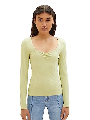 TOM TAILOR Denim Damen 1038741 Langarmshirt mit Rippstruktur, 32256-dusty pear Green, XL von TOM TAILOR Denim