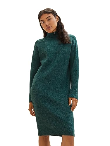 TOM TAILOR Denim Damen 1038823 Troyer Strickkleid, 10592-Midnight Forest Green Mélange, L von TOM TAILOR Denim